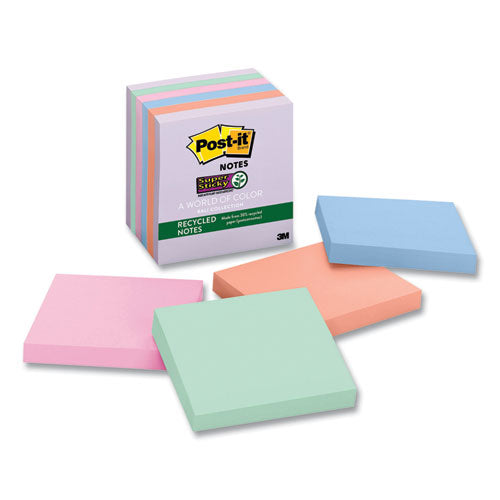 Recycled Notes in Wanderlust Pastels Collection Colors, 3" x 3", 65 Sheets/Pad, 6 Pads/Pack-(MMM70005132637)