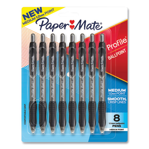 Profile Ballpoint Pen, Retractable, Medium 1 mm, Black Ink, Translucent Black Barrel, 8/Pack-(PAP2095460)