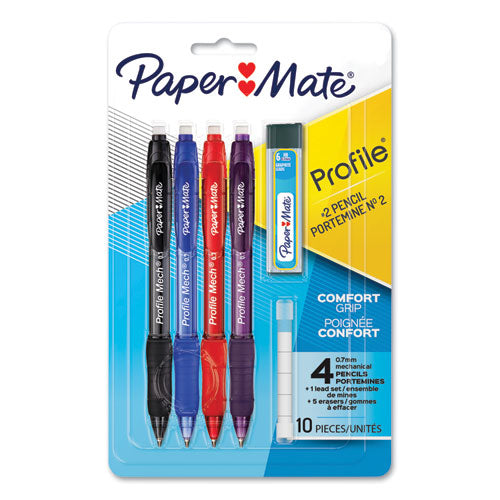 Profile Mechanical Pencils, 0.7 mm, HB (#2), Black Lead, Assorted Barrel Colors, 4/Pack-(PAP2105703)