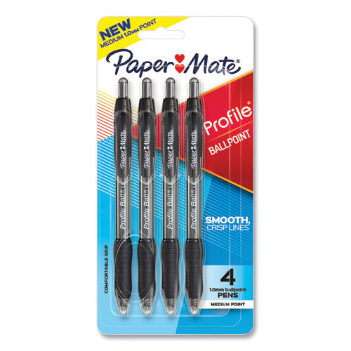 Profile Ballpoint Pen, Retractable, Medium 1 mm, Black Ink, Translucent Black Barrel, 4/Pack-(PAP2113558)