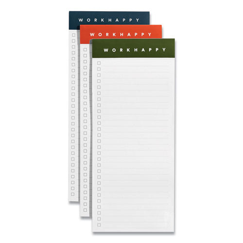 Work Happy Magnetic List Pads, Assorted Headband Colors, List-Management Format, 3.5 x 8.25, White, 50 Sheets, 3/Pack-(PPJ107462)