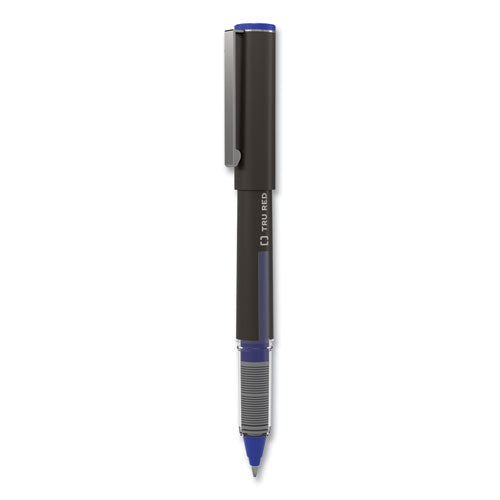 Roller Ball Pen, Stick, Fine 0.5 mm, Blue Ink, Black Barrel, 3/Pack-(TUD57320)