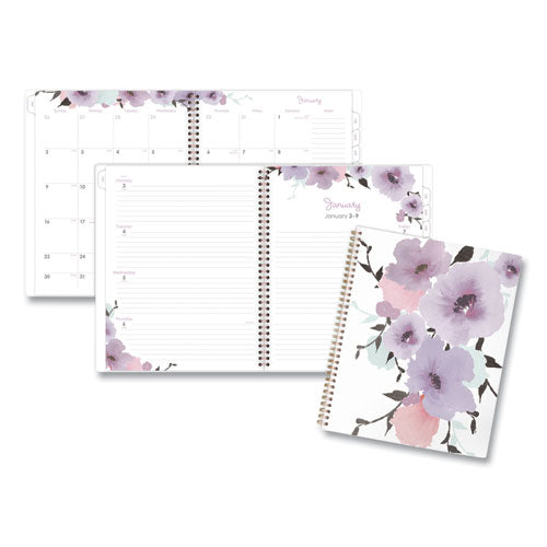 Mina Weekly/Monthly Planner, Main Floral Artwork, 11 x 8.5, White/Violet/Peach Cover, 12-Month (Jan to Dec): 2023-(AAG1134905)