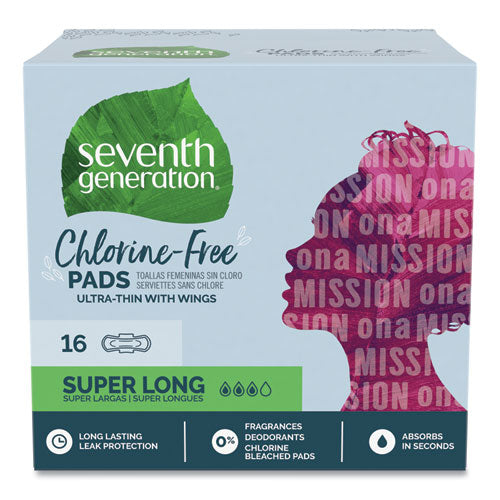 Chlorine-Free Ultra Thin Pads with Wings, Super Long, 16/Pack, 6 Packs/Carton-(SEV450046)