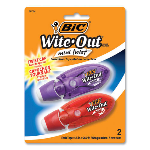 Wite-Out Mini Twist Correction Tape, Non-Refillable, Blue/Fuchsia Applicators 0.2" x 314", 2/Pack-(BICWOMTP21)