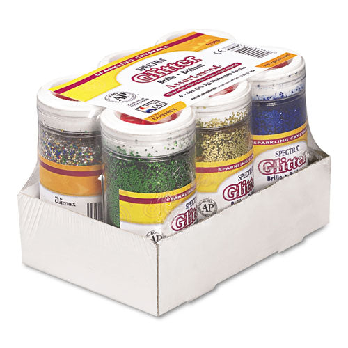 Spectra Glitter, 0.04 Hexagon Crystals, Assorted, 4 oz Shaker-Top Jar, 6/Pack-(PAC91370)