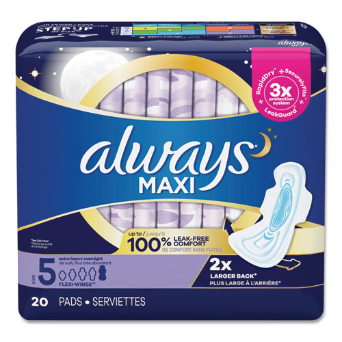 Maxi Pads, Extra Heavy Overnight, 20/Pack, 6 Packs/Carton-(PGC17902)