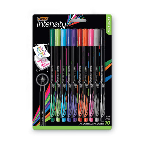 Intensity Porous Point Pen, Stick, Extra-Fine 0.4 mm, Assorted Ink and Barrel Colors, 10/Pack-(BICFPINFAP10AST)