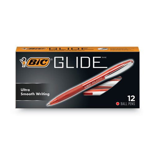 GLIDE Ballpoint Pen, Retractable, Medium 1 mm, Red Ink, Red Barrel, Dozen-(BICVCG11RD)