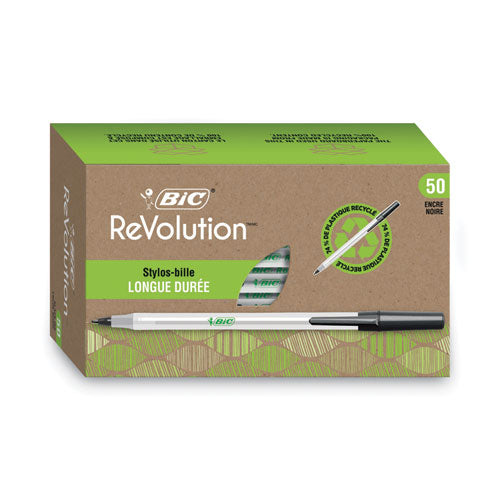 Ecolutions Round Stic Ballpoint Pen Value Pack, Stick, Medium 1 mm, Black Ink, Clear Barrel, 50/Pack-(BICGSME509BK)