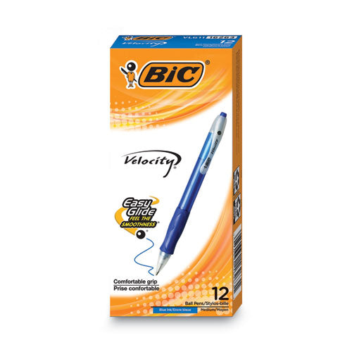 Velocity Easy Glide Ballpoint Pen, Retractable, Medium 1 mm, Blue Ink, Translucent Blue Barrel, Dozen-(BICVLG11BE)