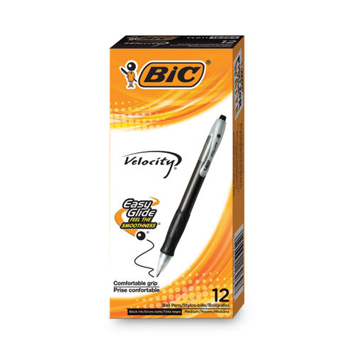 Velocity Easy Glide Ballpoint Pen, Retractable, Medium 1 mm, Black Ink, Translucent Black Barrel, Dozen-(BICVLG11BK)