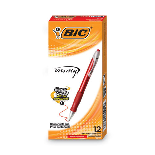 Velocity Easy Glide Ballpoint Pen, Retractable, Medium 1 mm, Red Ink, Translucent Red Barrel, Dozen-(BICVLG11RD)