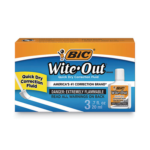 Wite-Out Quick Dry Correction Fluid, 20 mL Bottle, White, 3/Pack-(BICWOFQD324)