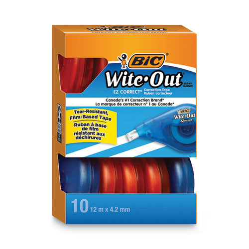 Wite-Out EZ Correct Correction Tape Value Pack, Non-Refillable, Blue/Orange Applicators, 0.17" x 472", 10/Box-(BICWOTAP10)