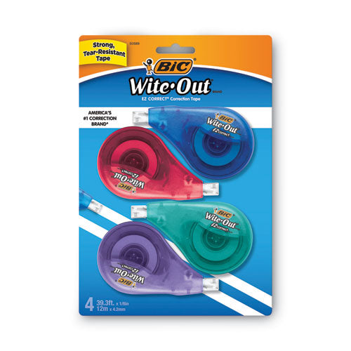 Wite-Out EZ Correct Correction Tape, Non-Refillable, Blue/Yellow Applicators, 0.17" x 400", 4/Pack-(BICWOTAPP418)