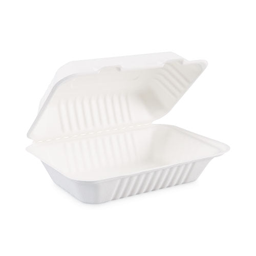 Bagasse Food Containers, Hinged-Lid, 1-Compartment 9 x 6 x 3.19, White, Sugarcane, 125/Sleeve, 2 Sleeves/Carton-(BWKHINGEWFHG1C9)