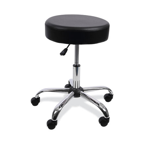 Height Adjustable Lab Stool, Backless, Supports Up to 275 lb, 19.69" to 24.80" Seat Height, Black Seat, Chrome Base-(ALEUS4716)