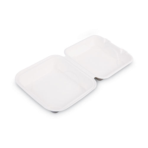 Vanguard Renewable and Compostable Sugarcane Clamshells, 1-Compartment, 8 x 8 x 3, White, 200/Carton-(ECOEPHC81NFA)