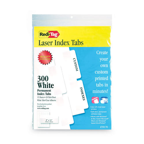 Laser Printable Index Tabs, 1/5-Cut, White, 2" Wide, 300/Pack-(RTG39170)