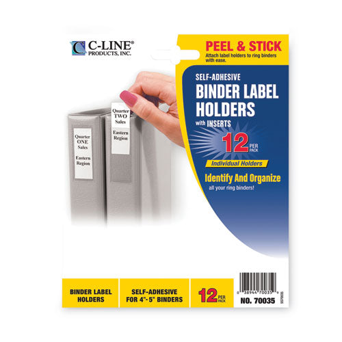 Self-Adhesive Ring Binder Label Holders, Top Load, 2.75 x 3.63, Clear, 12/Pack-(CLI70035)