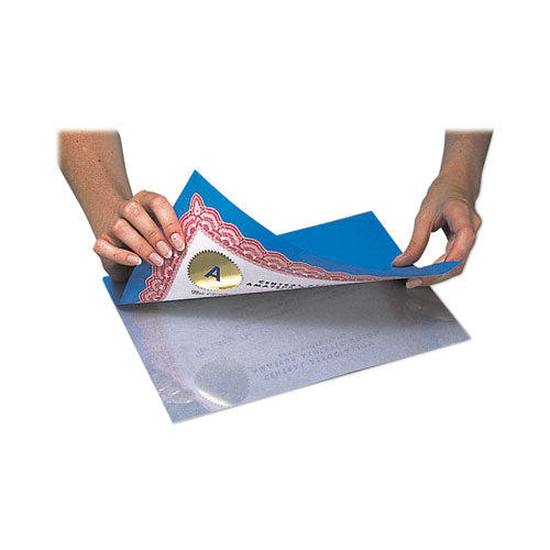 Cleer Adheer Self-Adhesive Laminating Film, 2 mil, 9" x 12", Non-Glare Clear, 50/Box-(CLI65004)