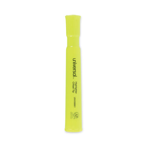 Desk Highlighters, Fluorescent Yellow Ink, Chisel Tip, Yellow Barrel, Dozen-(UNV08861)