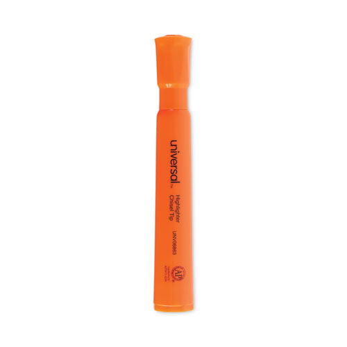 Desk Highlighters, Fluorescent Orange Ink, Chisel Tip, Orange Barrel, Dozen-(UNV08863)