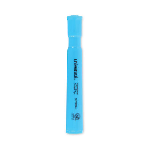 Desk Highlighters, Fluorescent Blue Ink, Chisel Tip, Blue Barrel, Dozen-(UNV08864)