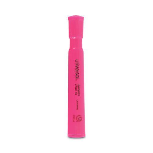 Desk Highlighters, Fluorescent Pink Ink, Chisel Tip, Pink Barrel, Dozen-(UNV08865)