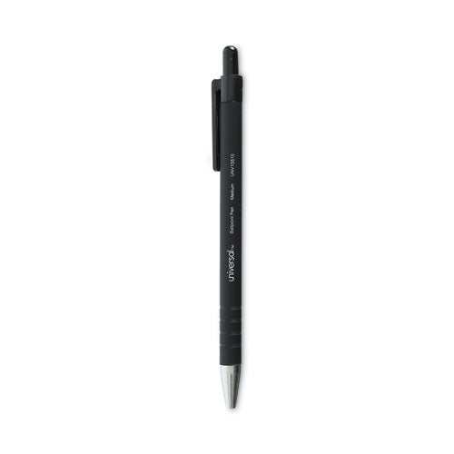 Ballpoint Pen, Retractable, Medium 1 mm, Black Ink, Black Barrel, Dozen-(UNV15510)