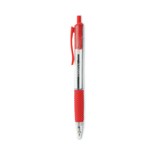 Comfort Grip Ballpoint Pen, Retractable, Medium 1 mm, Red Ink, Clear Barrel, Dozen-(UNV15532)