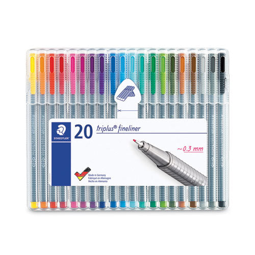 Triplus Fineliner Porous Point Pen, Stick, Extra-Fine 0.3 mm, Assorted Ink Colors, Silver Barrel, 20/Pack-(STD334SB20A6)