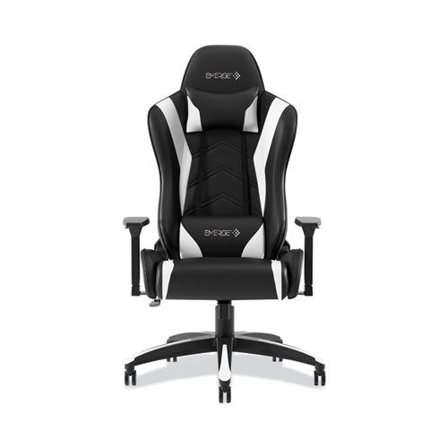 Vartan Bonded Leather Gaming Chair, Supports Up to 275 lbs, White/Black Seat, White/Black Back, Black Base-(EEM58542)