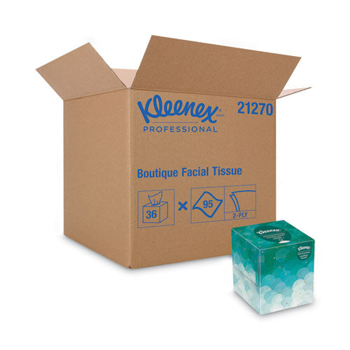 Boutique White Facial Tissue for Business, Pop-Up Box, 2-Ply, 95 Sheets/Box, 36 Boxes/Carton-(KCC21270CT)