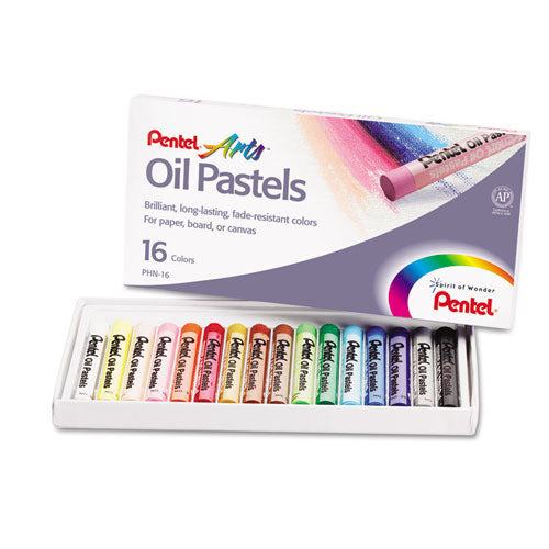 Oil Pastel Set With Carrying Case, 16 Assorted Colors, 0.38" dia x 2.38", 16/Pack-(PENPHN16)