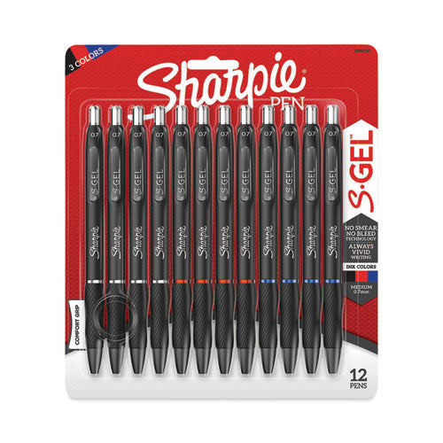 S-Gel High-Performance Gel Pen, Retractable, Medium 0.7 mm, Assorted Ink Colors, Black Barrel, Dozen-(SAN2096153)