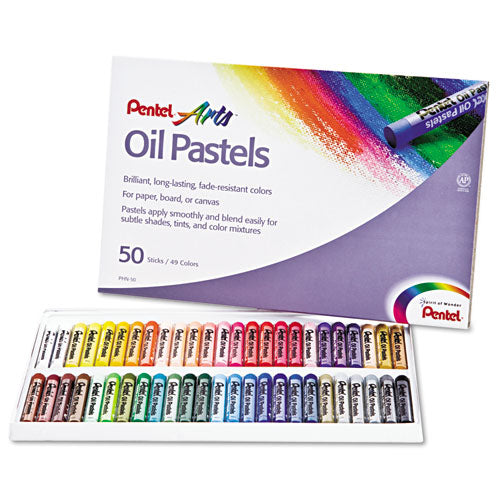 Oil Pastel Set With Carrying Case, 45 Assorted Colors, 0.38 dia x 2.38", 50/Pack-(PENPHN50)