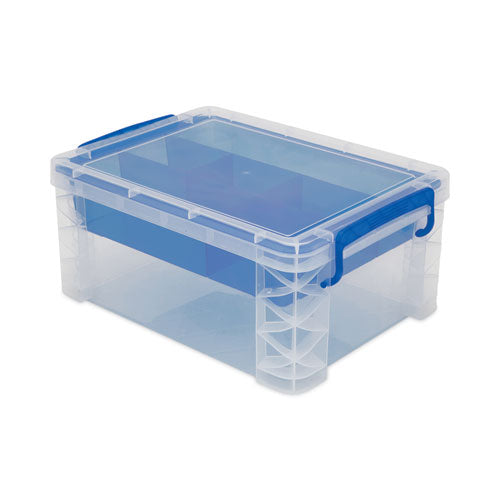 Super Stacker Divided Storage Box, 6 Sections, 10.38" x 14.25" x 6.5", Clear/Blue-(AVT37371)