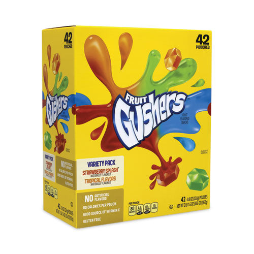 Fruit Gushers Fruit Snacks, Strawberry and Tropical Fruit Flavors, 0.8 oz, 42 Pouches/Box, Ships in 1-3 Business Days-(GRR22001036)