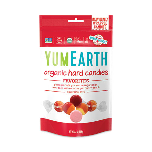 Organic Favorite Fruit Hard Candies, 3.3 oz Bag, Assorted Flavors, 3 Bags/Pack, Ships in 1-3 Business Days-(GRR27000031)