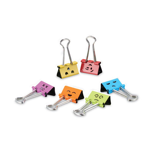 Emoji Themed Binder Clips with Storage Tub, Medium, Assorted Colors, 42/Pack-(UNV31031)