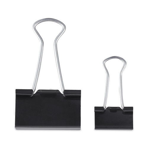 Binder Clips with Storage Tub, (50) Small (0.75"), (10) Medium (1.25"), Black/Silver-(UNV11160)