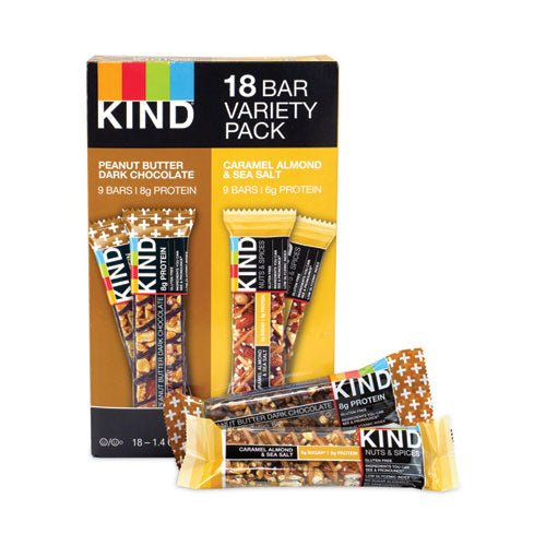 Variety Pack, Caramel Almond Sea Salt/Peanut Butter Dark Chocolate, 1.4 oz Bar, 18 Bars/Box, Ships in 1-3 Business Days-(GRR90000168)