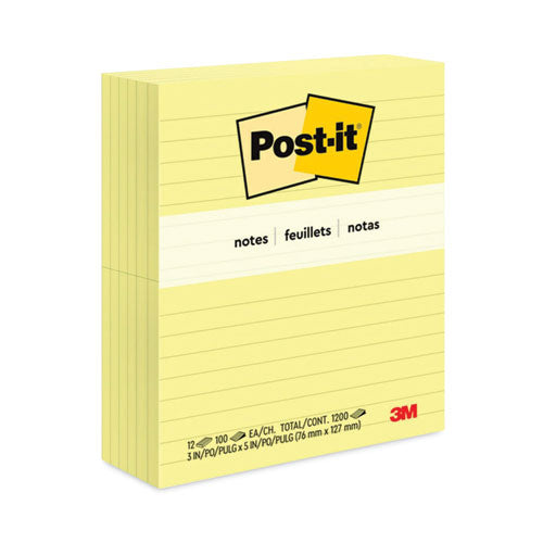 Original Pads in Canary Yellow, Note Ruled, 3" x 5", 100 Sheets/Pad, 12 Pads/Pack-(MMM635YW)