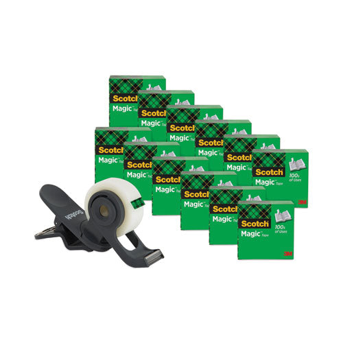 Clip Dispenser Value Pack with 12 Rolls of Tape, 1" Core, Plastic, Charcoal-(MMM810K12C19)