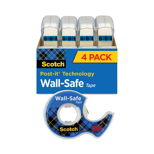 Wall-Safe Tape with Dispenser, 1" Core, 0.75" x 54.17 ft, Clear, 4/Pack-(MMM4183)