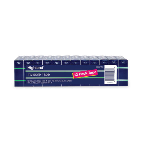 Invisible Permanent Mending Tape, 1" Core, 0.75" x 83.33 ft, Clear, 12/Pack-(MMM6200K12)