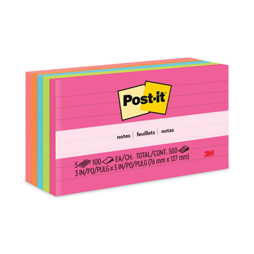 Original Pads in Poptimistic Collection Colors, Note Ruled, 3" x 5", 100 Sheets/Pad, 5 Pads/Pack-(MMM6355AN)