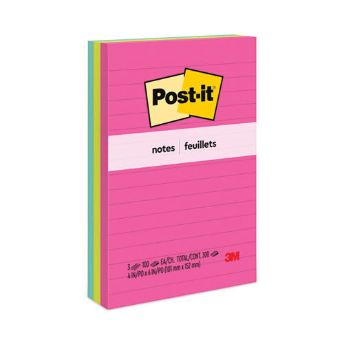 Original Pads in Poptimistic Collection Colors, Note Ruled, 4" x 6", 100 Sheets/Pad, 3 Pads/Pack-(MMM6603AN)